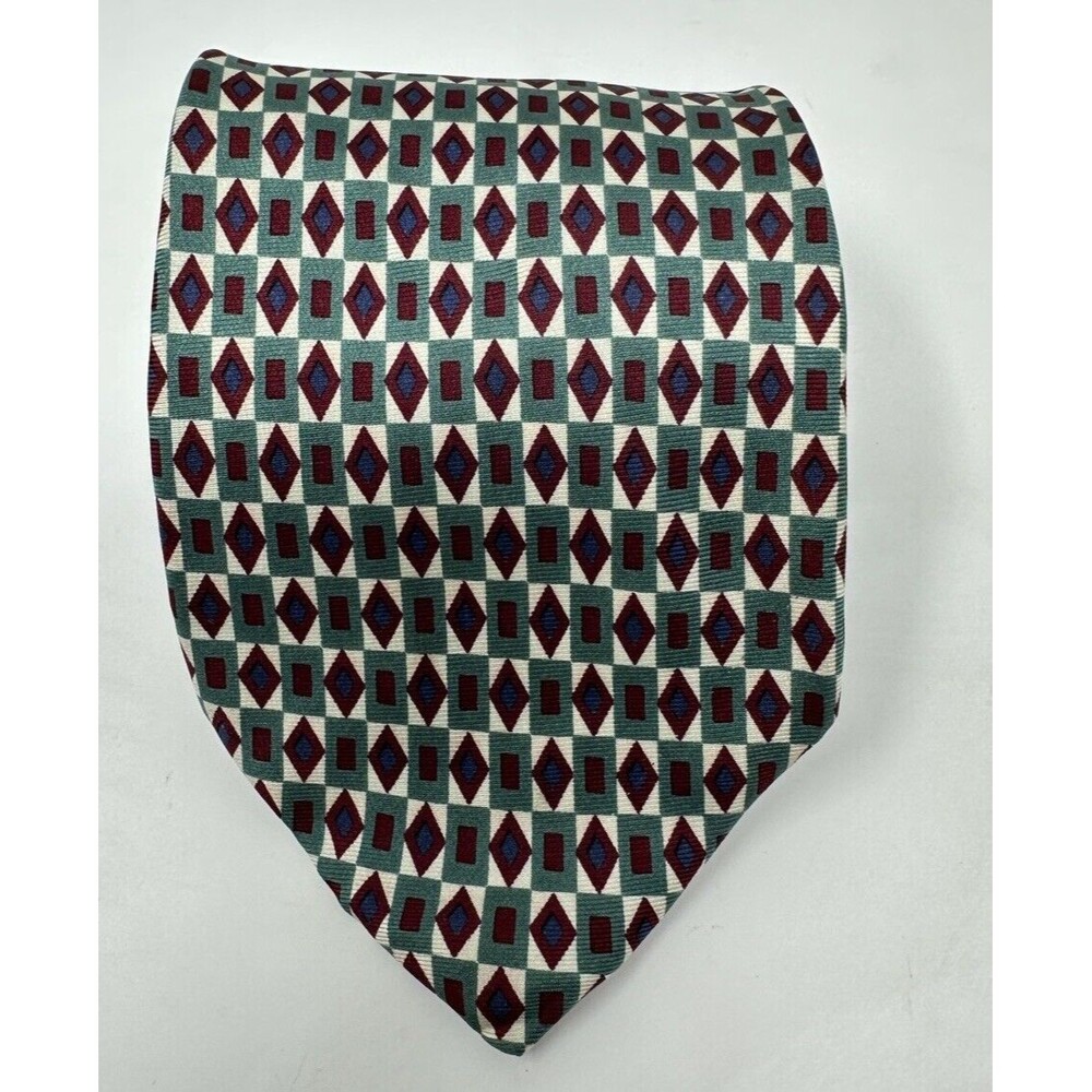 Brooks Brothers 346 Pure Silk Tie Made In USA 57 x 3.50" Blue Red Gold Geometric